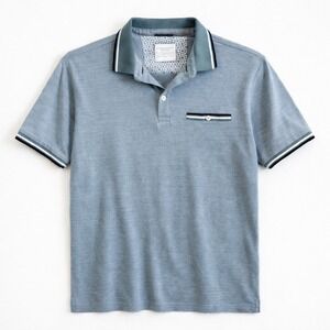 Denim & Flower Ricky Singh Mens Blue Pique Polo Shirt Short Sleeve Size Medium